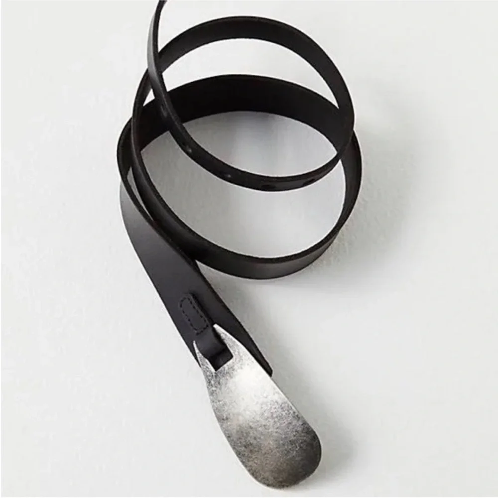 Free People Oyster Bay Hip Belt In Black & Silver Buff leather belt s/m